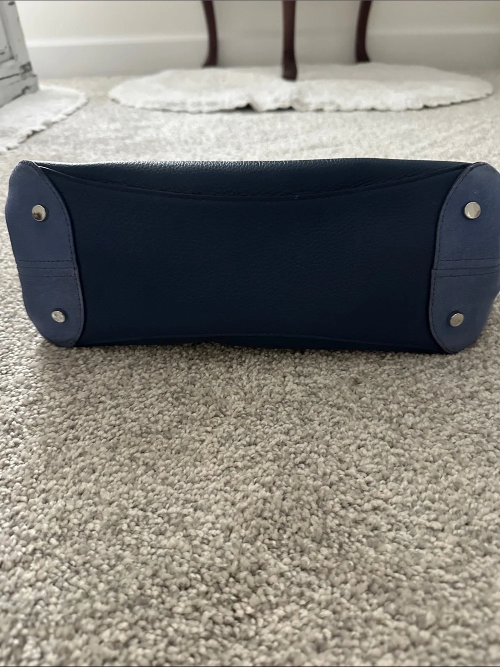 kate spade pebbled leather shoulder bag in navy with blue suede trim